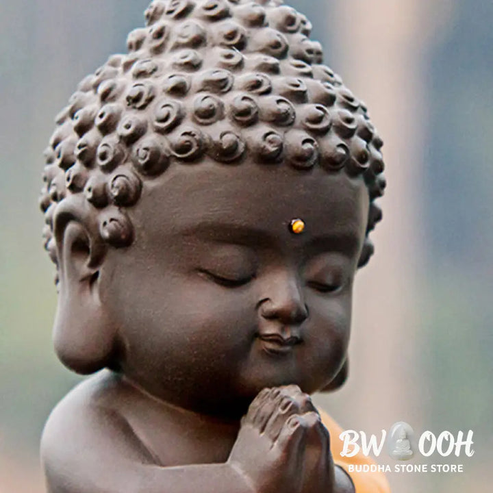 Buddha Stones Small Buddha Serenity Purple Clay Home Desk Decoration - Decorations