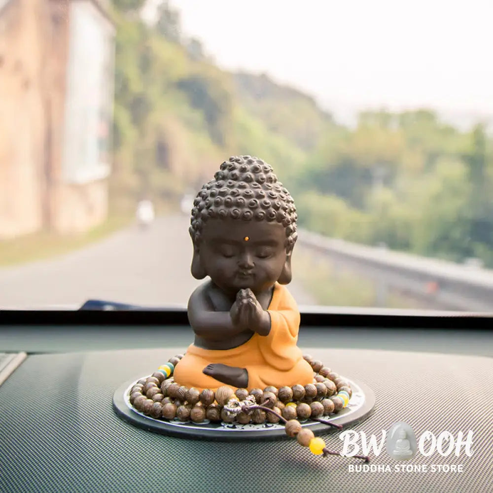 Buddha Stones Small Buddha Serenity Purple Clay Home Desk Decoration - Decorations