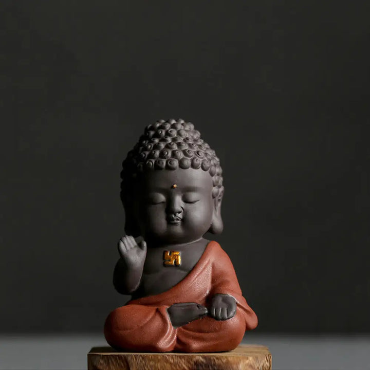 Buddha Stones Small Buddha Serenity Purple Clay Home Desk Decoration - Red Buddha - Decorations