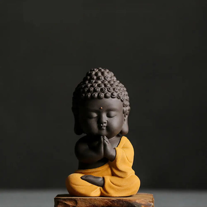 Buddha Stones Small Buddha Serenity Purple Clay Home Desk Decoration - Yellow Buddha - Decorations
