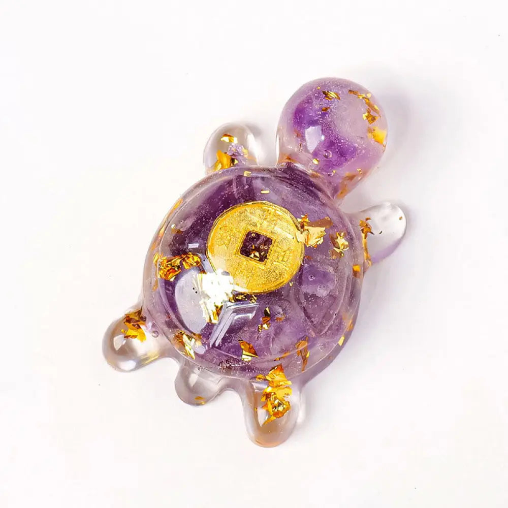 Buddha Stones Small Various Crystal Green Aventurine Amethyst Turtle Copper Coins Luck Home Decoration - Amethyst 5*3cm