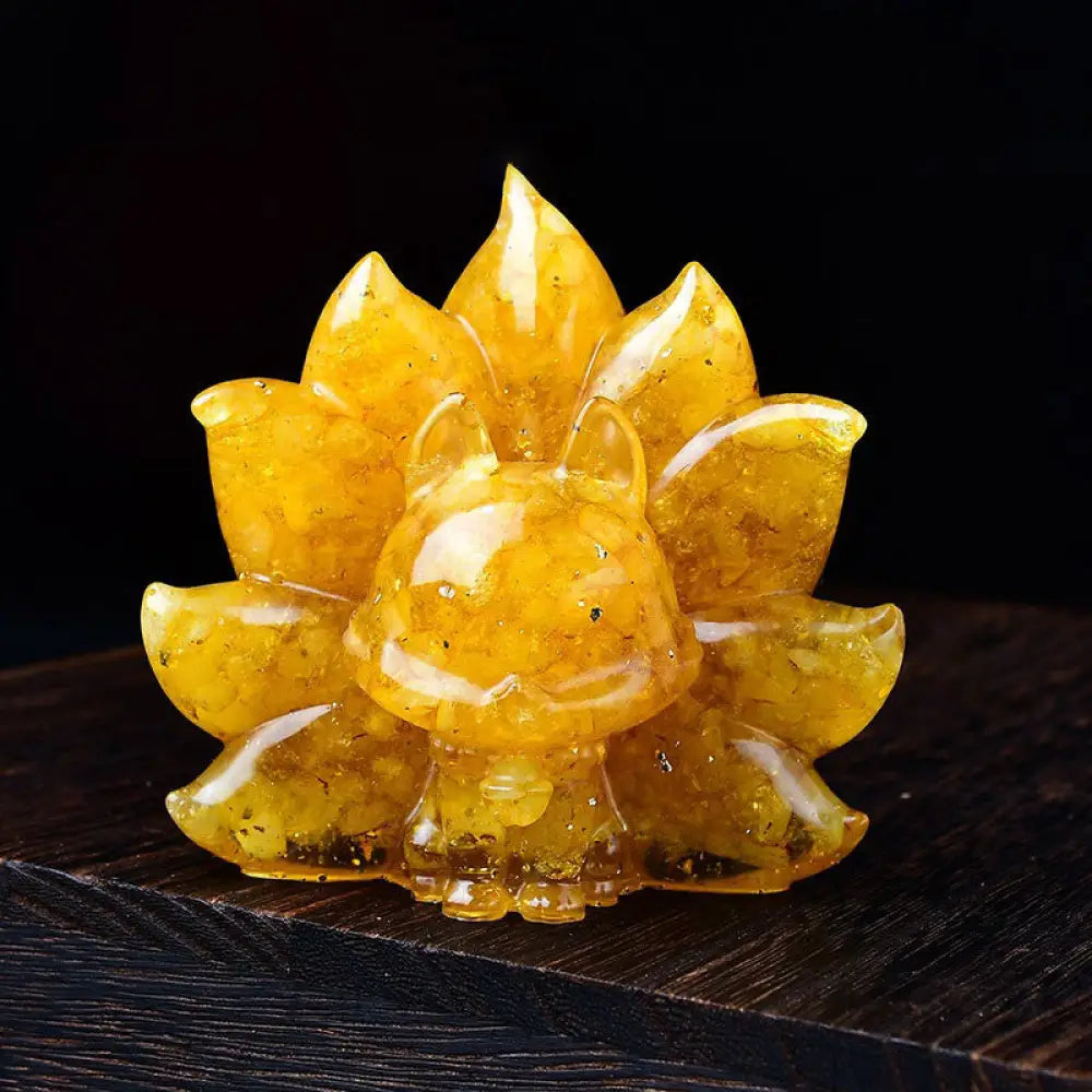 Buddha Stones Small Various Stone Pink Crystal Citrine Amethyst Nine Tailed Fox Warmth Home Decoration - Citrine