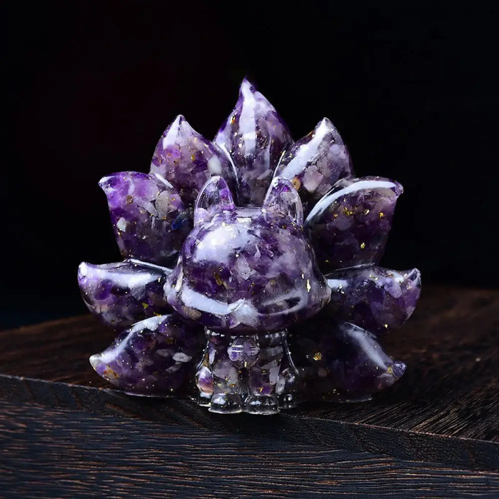Buddha Stones Small Various Stone Pink Crystal Citrine Amethyst Nine Tailed Fox Warmth Home Decoration - Amethyst