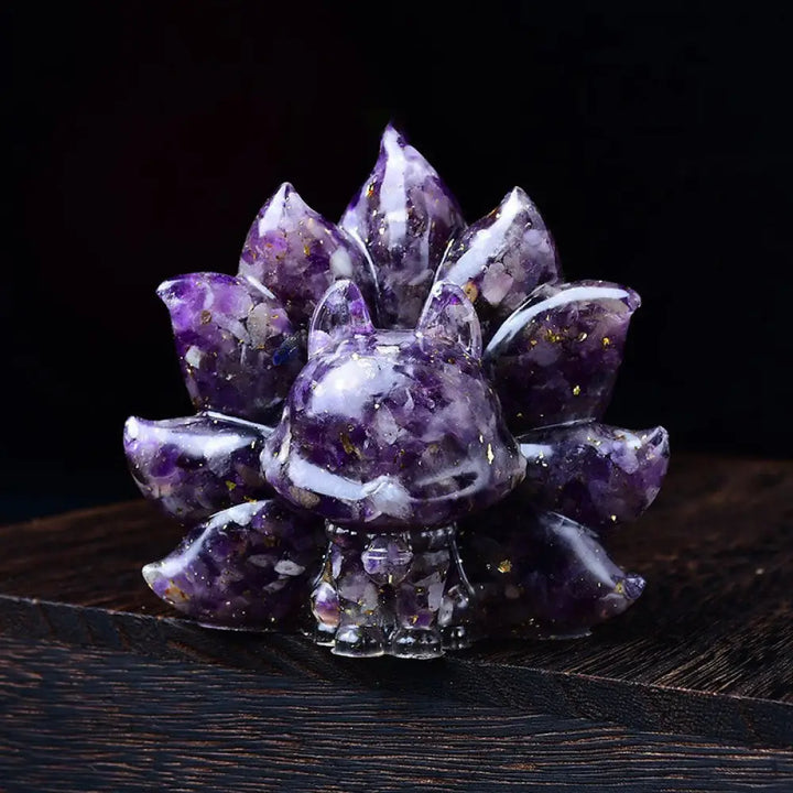 Buddha Stones Small Various Stone Pink Crystal Citrine Amethyst Nine Tailed Fox Warmth Home Decoration - Amethyst
