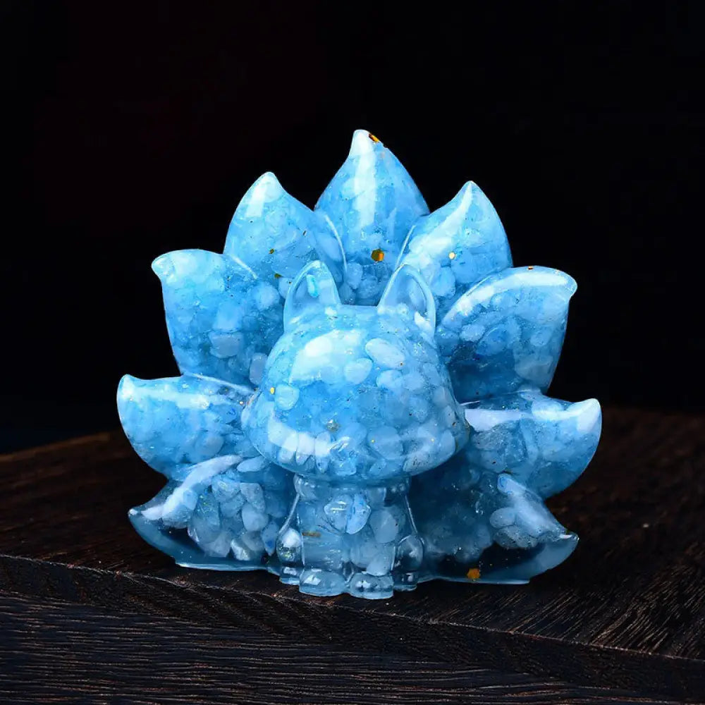 Buddha Stones Small Various Stone Pink Crystal Citrine Amethyst Nine Tailed Fox Warmth Home Decoration - Aquamarine