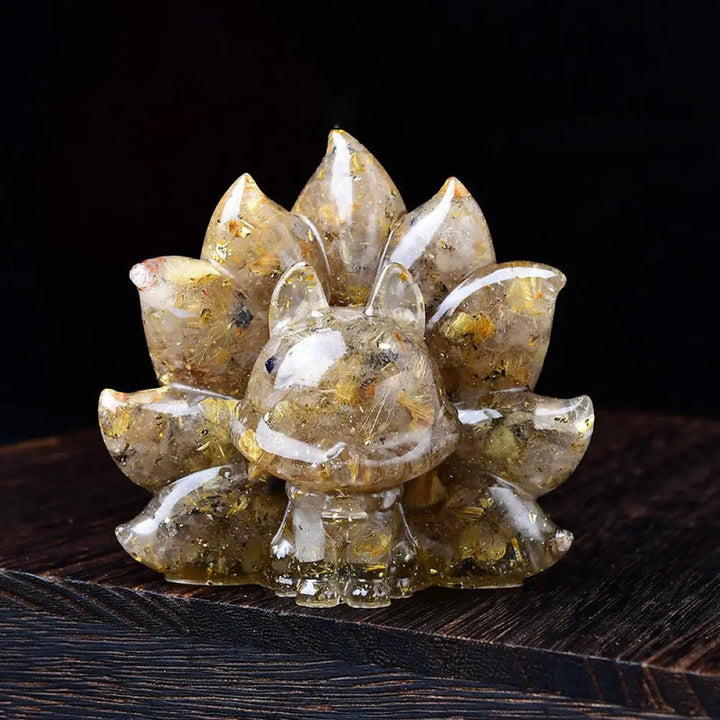 Buddha Stones Small Various Stone Pink Crystal Citrine Amethyst Nine Tailed Fox Warmth Home Decoration - Golden