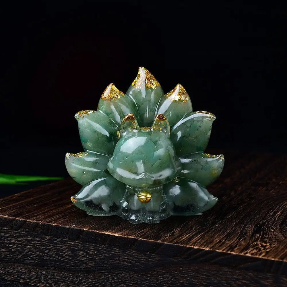 Buddha Stones Small Various Stone Pink Crystal Citrine Amethyst Nine Tailed Fox Warmth Home Decoration - Green