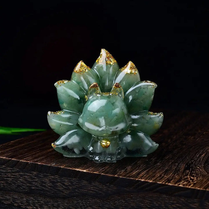 Buddha Stones Small Various Stone Pink Crystal Citrine Amethyst Nine Tailed Fox Warmth Home Decoration - Green