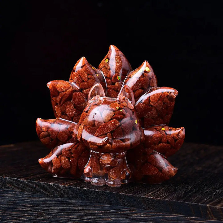 Buddha Stones Small Various Stone Pink Crystal Citrine Amethyst Nine Tailed Fox Warmth Home Decoration - Red Goldstone