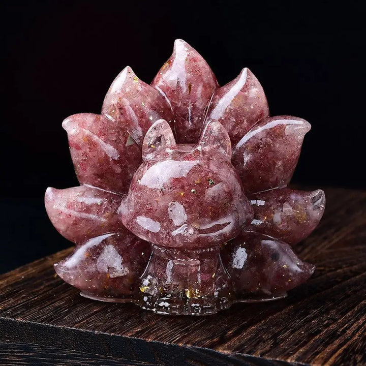 Buddha Stones Small Various Stone Pink Crystal Citrine Amethyst Nine Tailed Fox Warmth Home Decoration - Strawberry