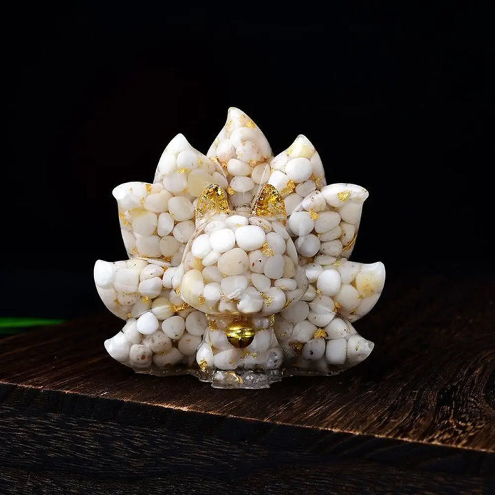 Buddha Stones Small Various Stone Pink Crystal Citrine Amethyst Nine Tailed Fox Warmth Home Decoration - White Shell