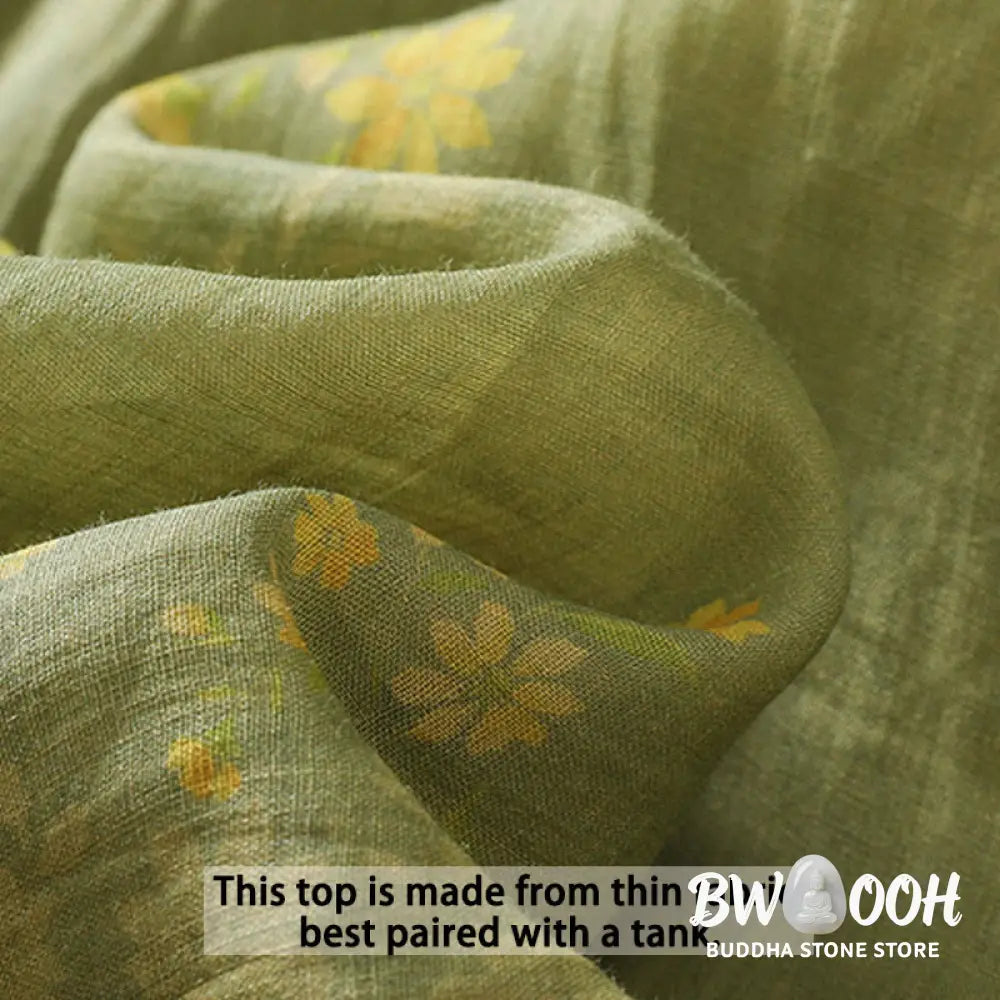 Buddha Stones Small Yellow Flower Leaves Buttons Short Sleeve Women’s Shirt - Women’s Shirts