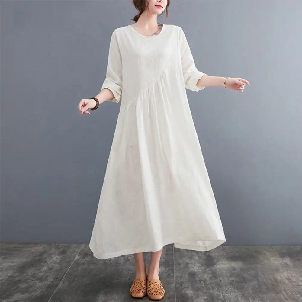 BWOOOH Smiple Jacquard Pattern Long Sleeve Cotton Linen W