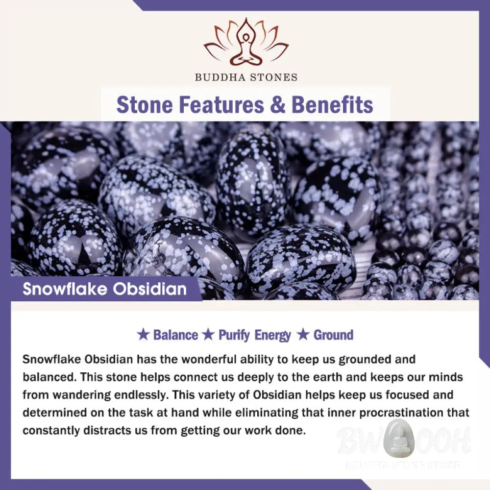 Buddha Stones Snowflake Obsidian Balance Bracelet - BWOOOH - Snowflake Obsidian(Wrist Circumference: 14-16cm) - Bracelet