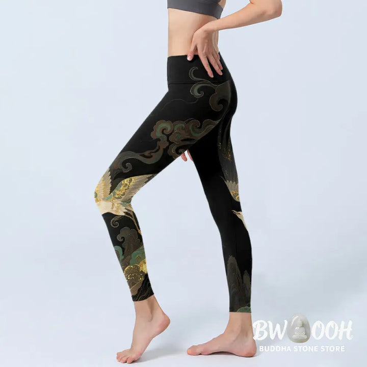 BWOOOH printed yoga leggings - Soaring Phoenix Cloud Pattern Print Gym 