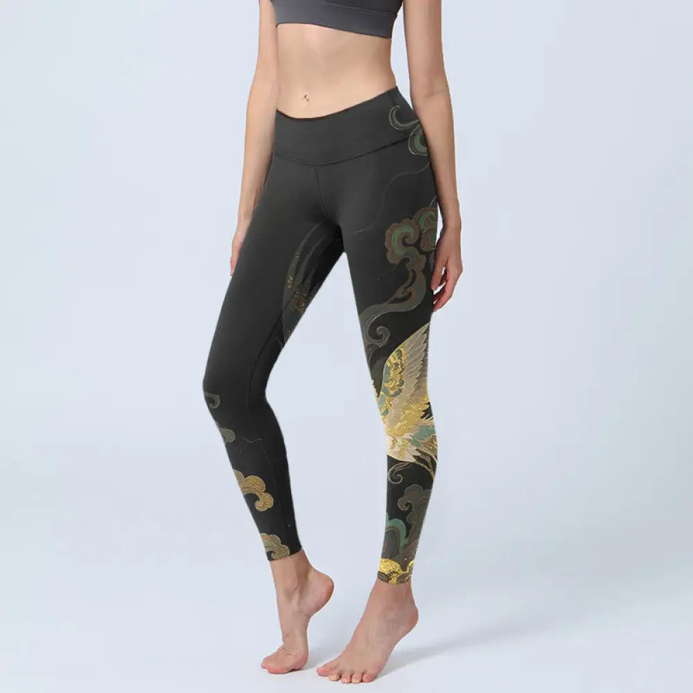 BWOOOH printed yoga leggings - Soaring Phoenix Cloud Pattern Print Gym 