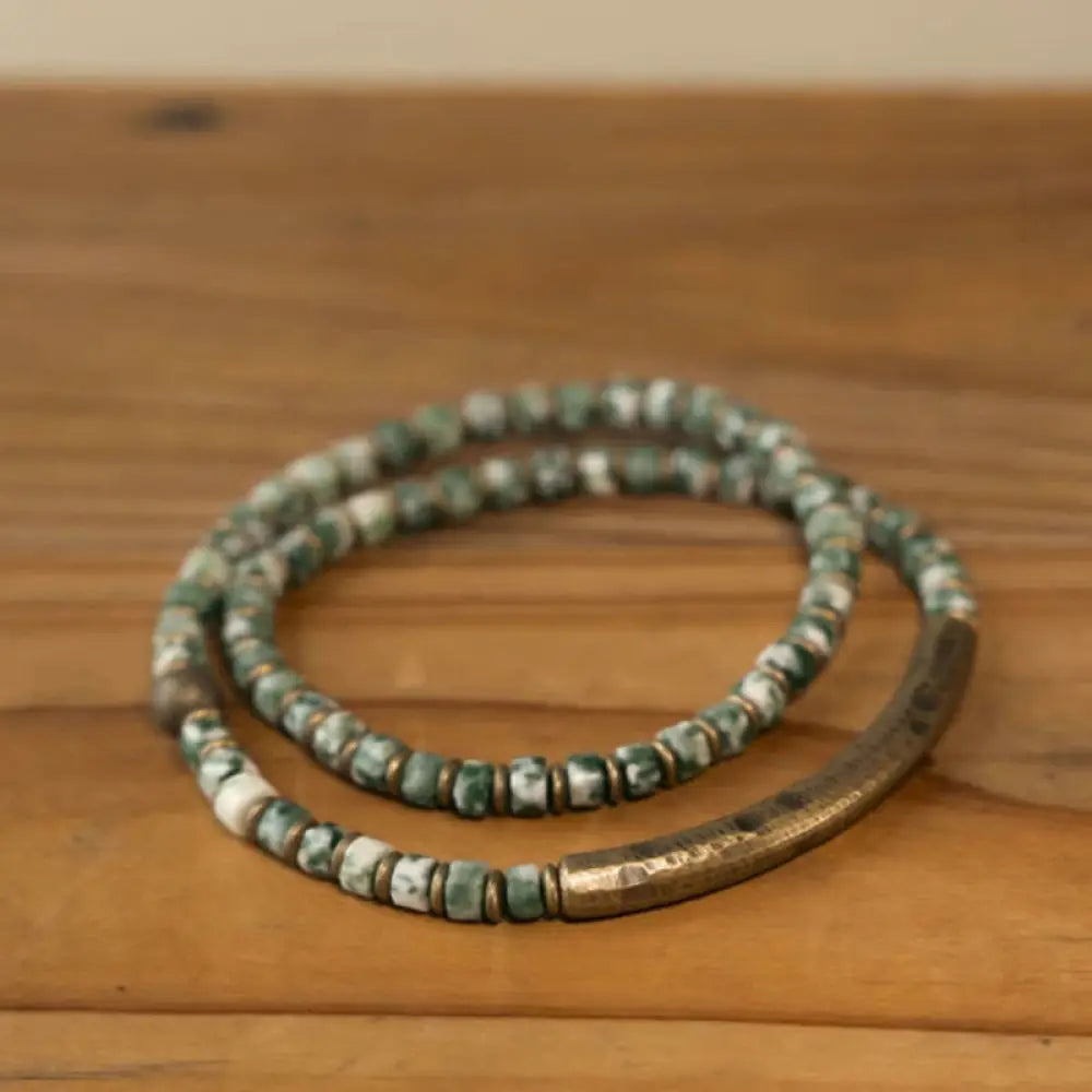 Buddha Stones Sodalite Picture Jasper Green Point Stone Harmony Wisdom Bracelet - BWOOOH - Green Point Stone / 15cm fit