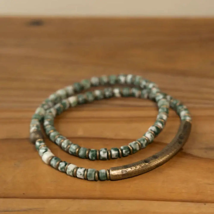 Buddha Stones Sodalite Picture Jasper Green Point Stone Harmony Wisdom Bracelet - BWOOOH - Green Point Stone / 15cm fit