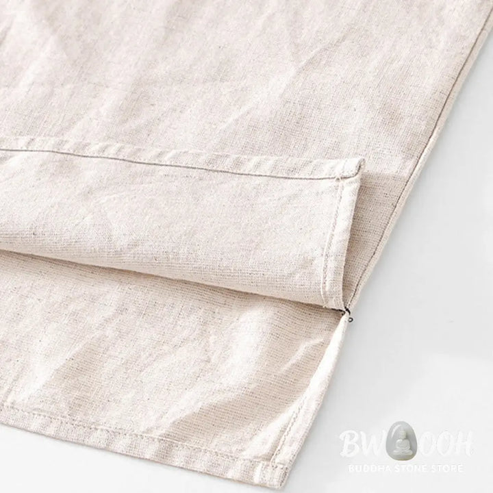 Buddha Stones Soft Plain Frog-button Crew Neck Cotton Linen Half Button Men’s Shirt - Men’s Shirts