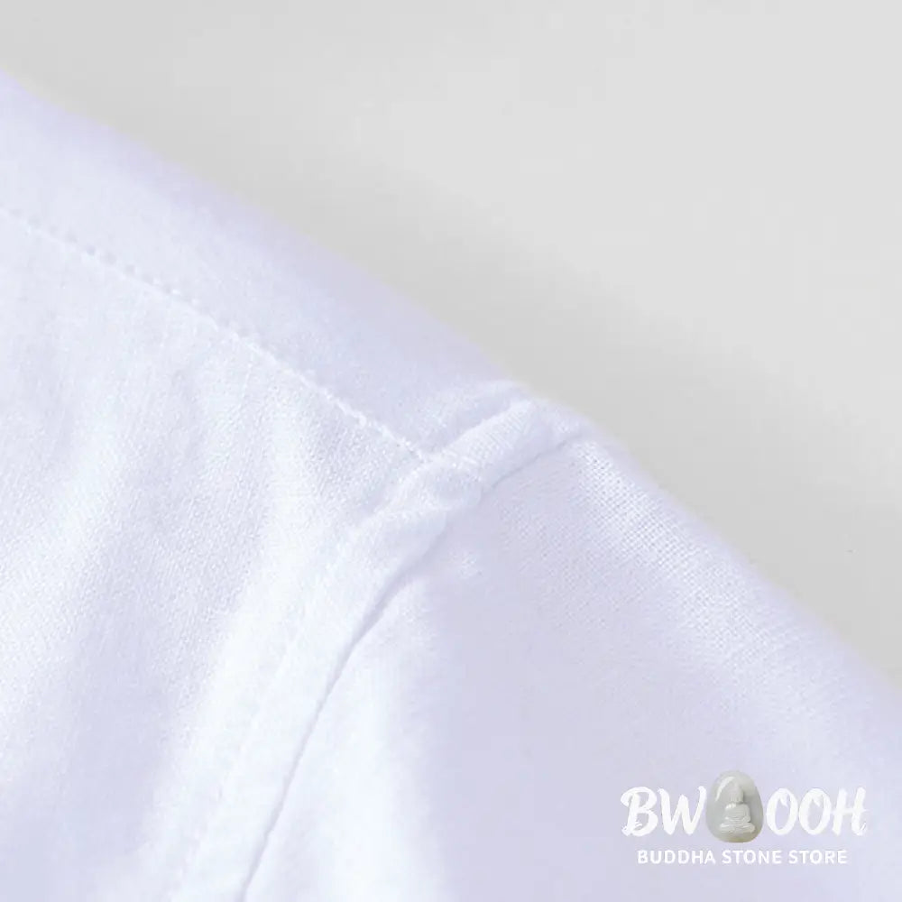 Buddha Stones Soft Plain Frog-button Crew Neck Cotton Linen Half Button Men’s Shirt - Men’s Shirts