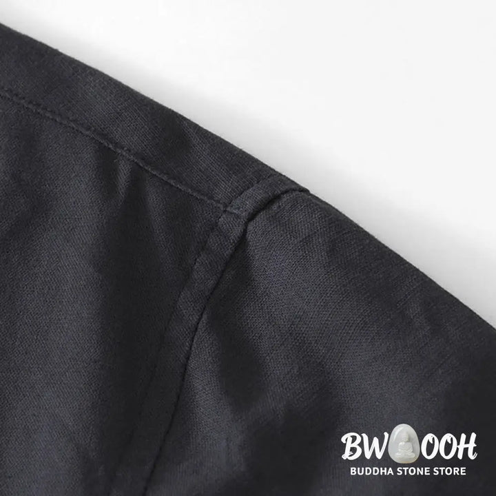Buddha Stones Soft Plain Frog-button Crew Neck Cotton Linen Half Button Men’s Shirt - Men’s Shirts