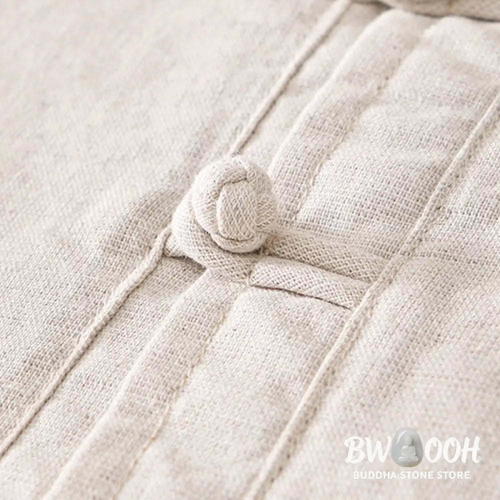 Buddha Stones Soft Plain Frog-button Crew Neck Cotton Linen Half Button Men’s Shirt - Men’s Shirts