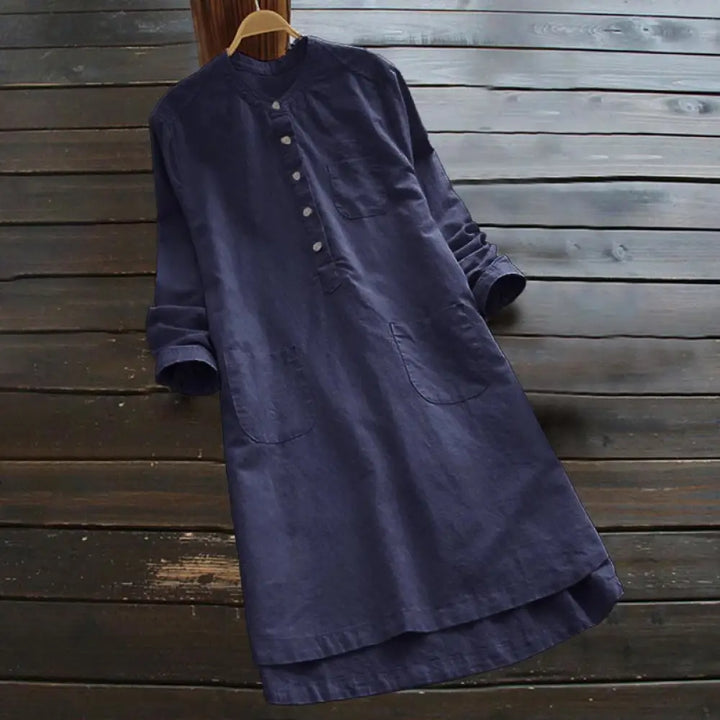 Buddha Stones Solid Buttons Long Sleeve Women&