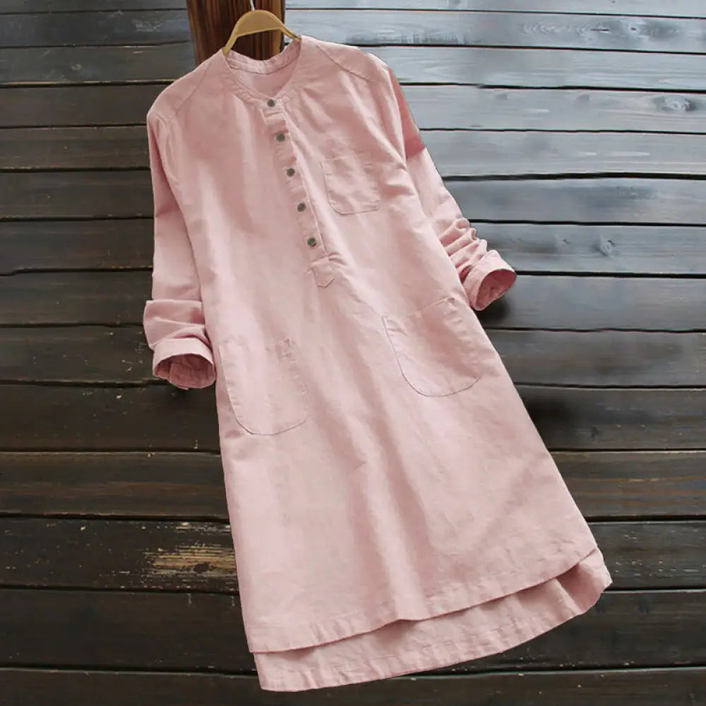 Buddha Stones Solid Buttons Long Sleeve Women&