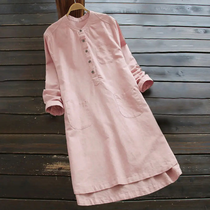 Buddha Stones Solid Buttons Long Sleeve Women&
