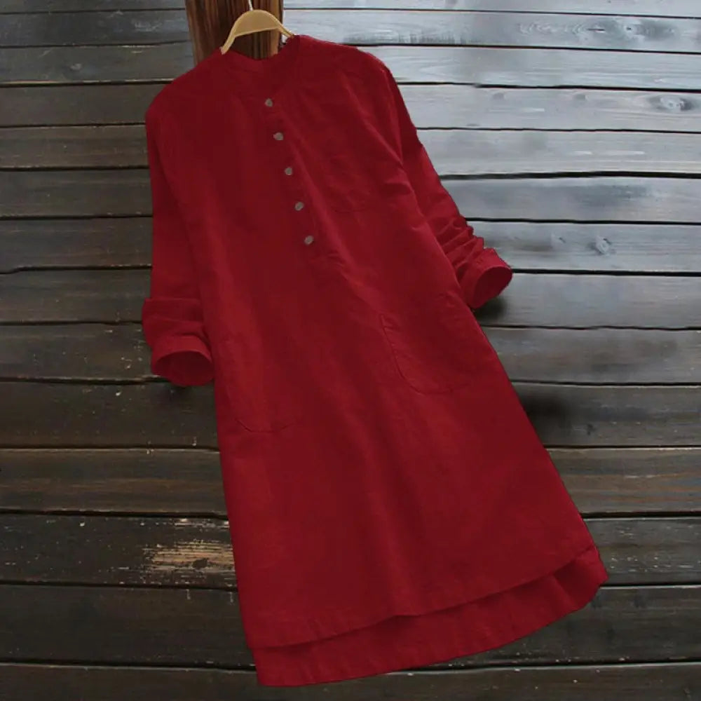 Buddha Stones Solid Buttons Long Sleeve Women&