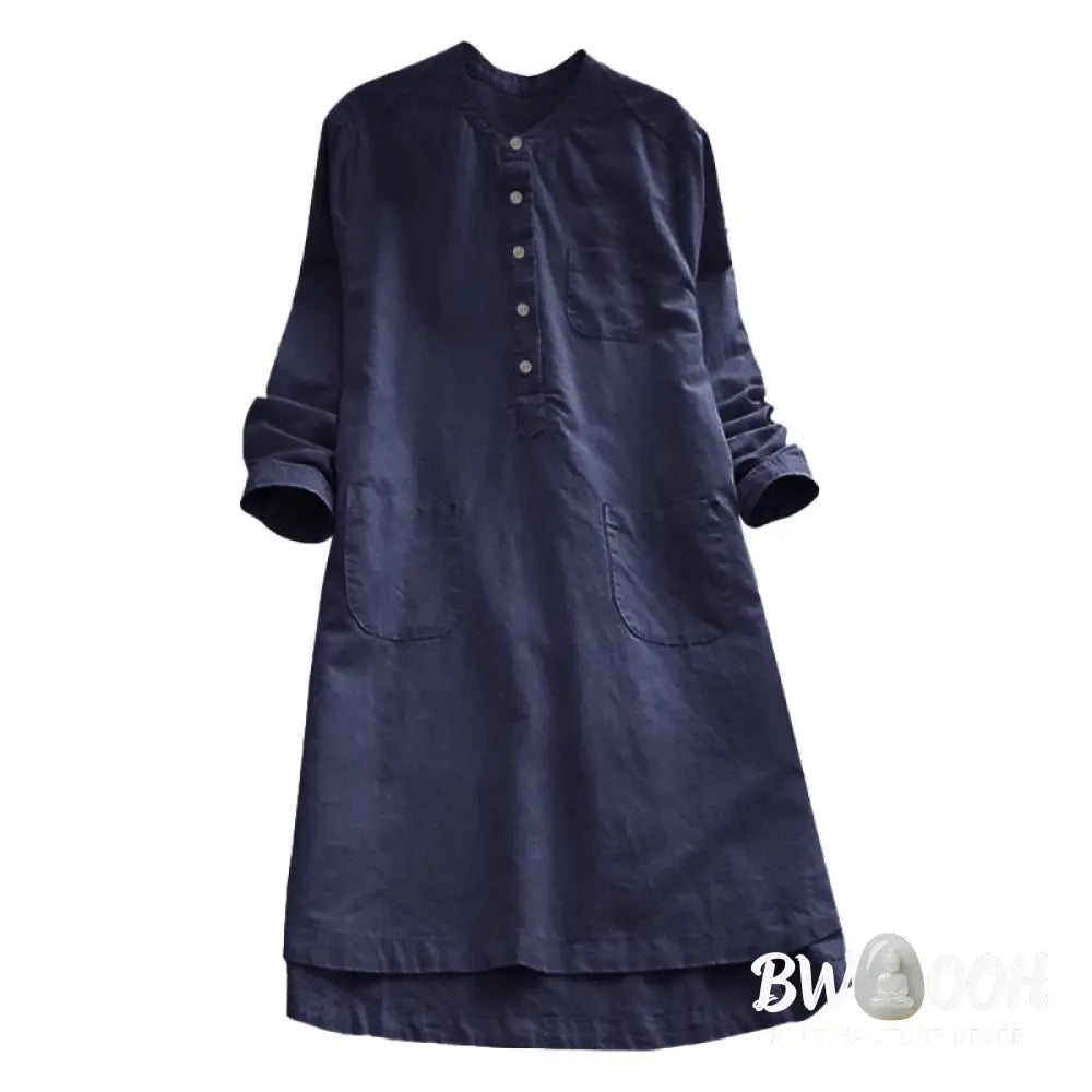 Buddha Stones Solid Buttons Long Sleeve Women&
