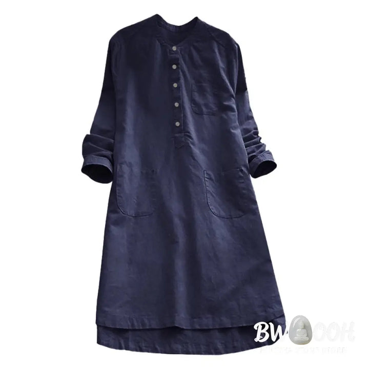 Buddha Stones Solid Buttons Long Sleeve Women&
