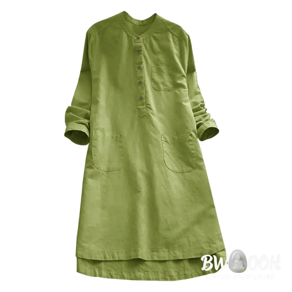 Buddha Stones Solid Buttons Long Sleeve Women&