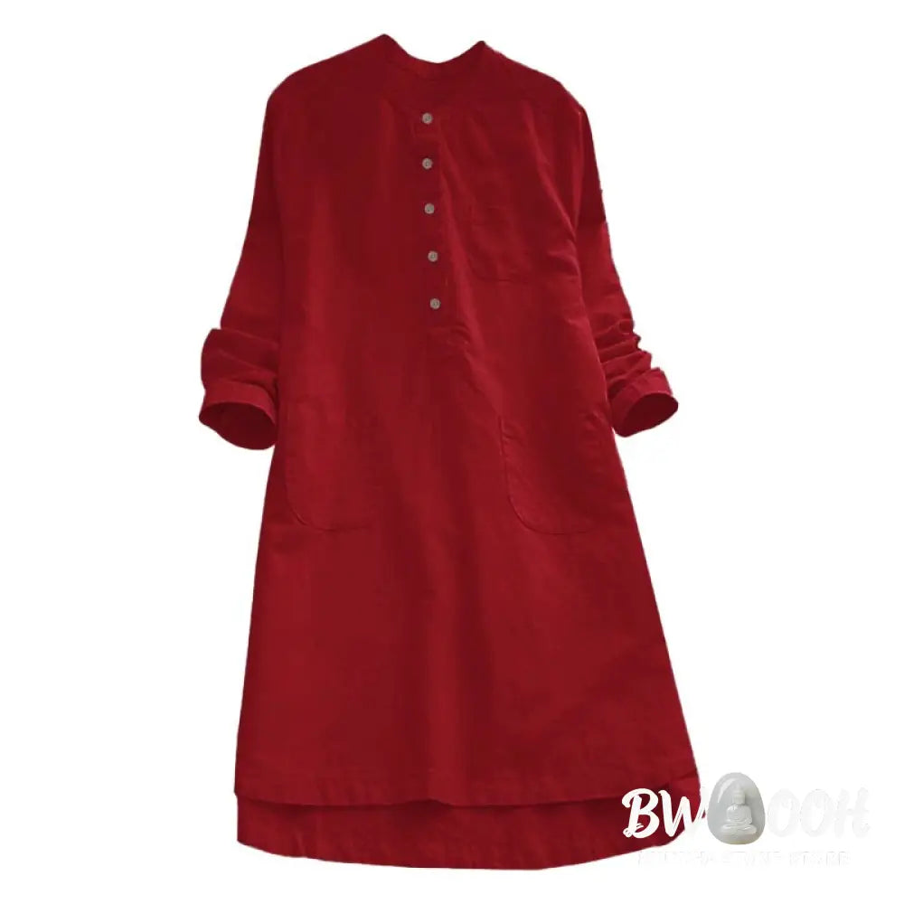 Buddha Stones Solid Buttons Long Sleeve Women&