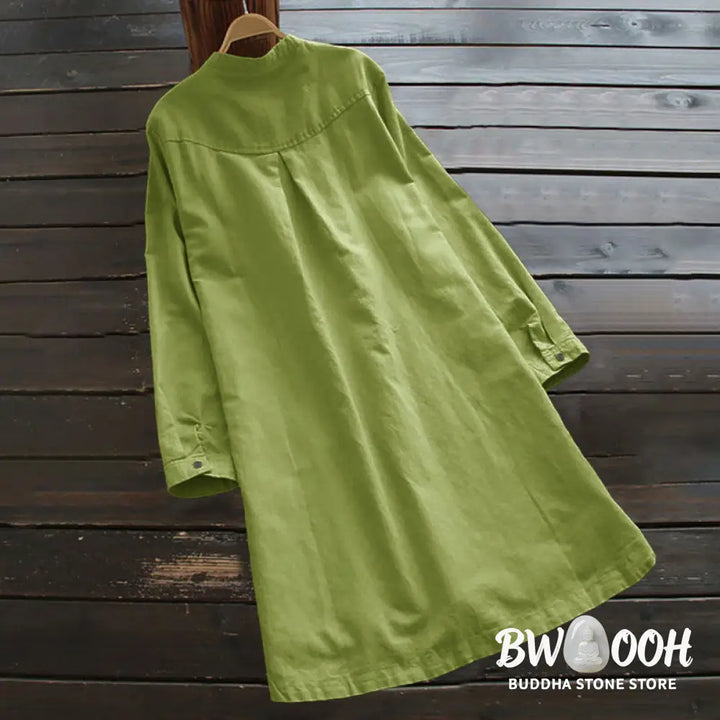 Buddha Stones Solid Buttons Long Sleeve Women&