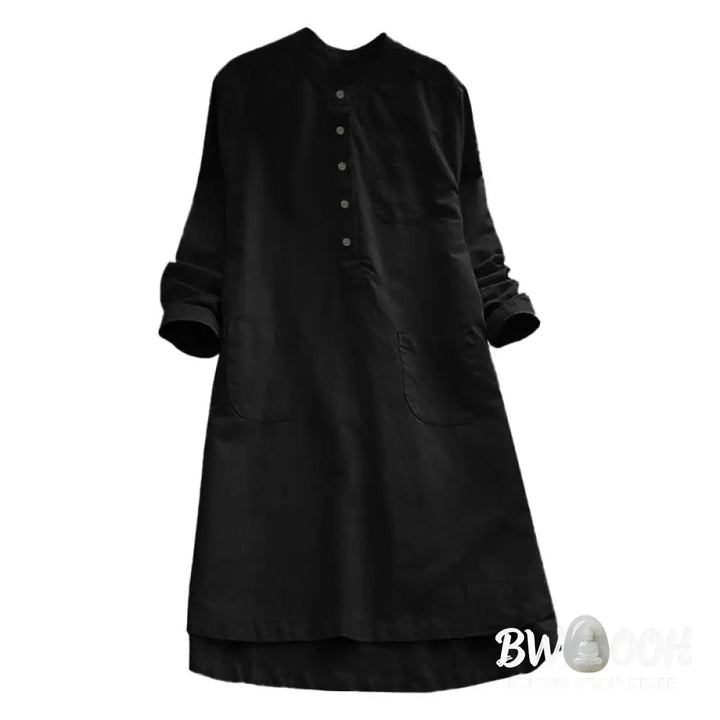 Buddha Stones Solid Buttons Long Sleeve Women&