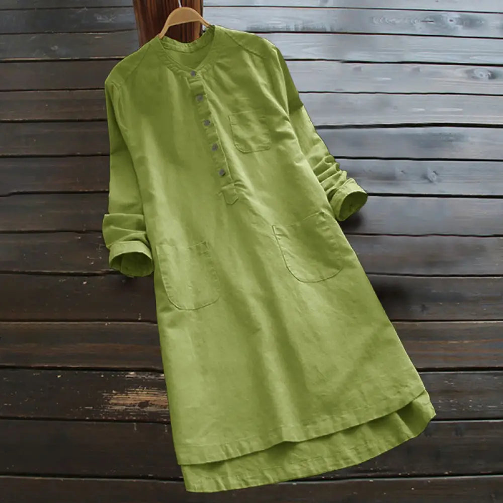 Buddha Stones Solid Buttons Long Sleeve Women&