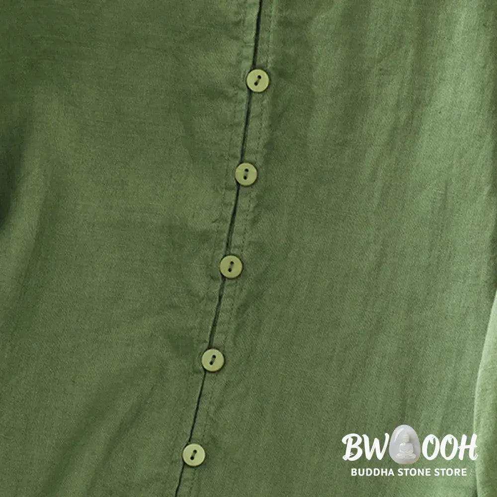 Buddha Stones Solid Buttons V-Neck Half Sleeve Women’s Shirt - Women’s Shirts
