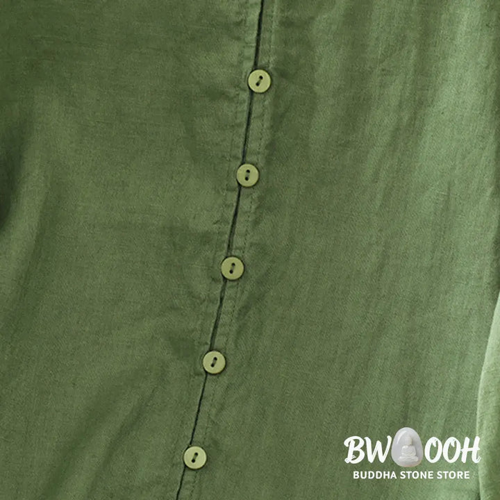 Buddha Stones Solid Buttons V-Neck Half Sleeve Women’s Shirt - Women’s Shirts