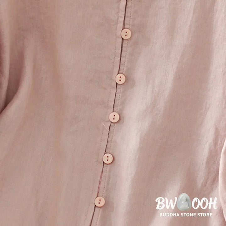 Buddha Stones Solid Buttons V-Neck Half Sleeve Women’s Shirt - Women’s Shirts