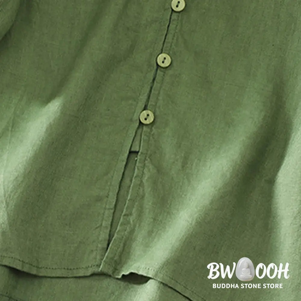 Buddha Stones Solid Buttons V-Neck Half Sleeve Women’s Shirt - Women’s Shirts