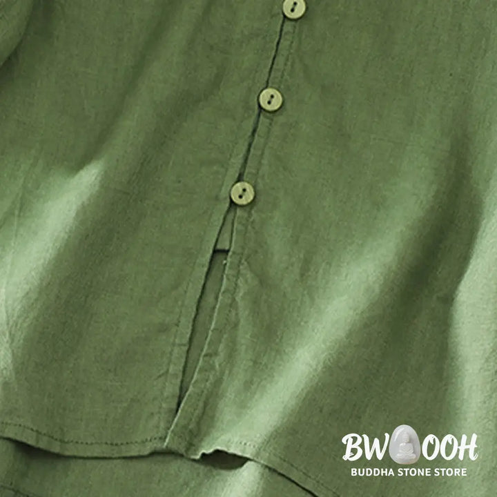 Buddha Stones Solid Buttons V-Neck Half Sleeve Women’s Shirt - Women’s Shirts