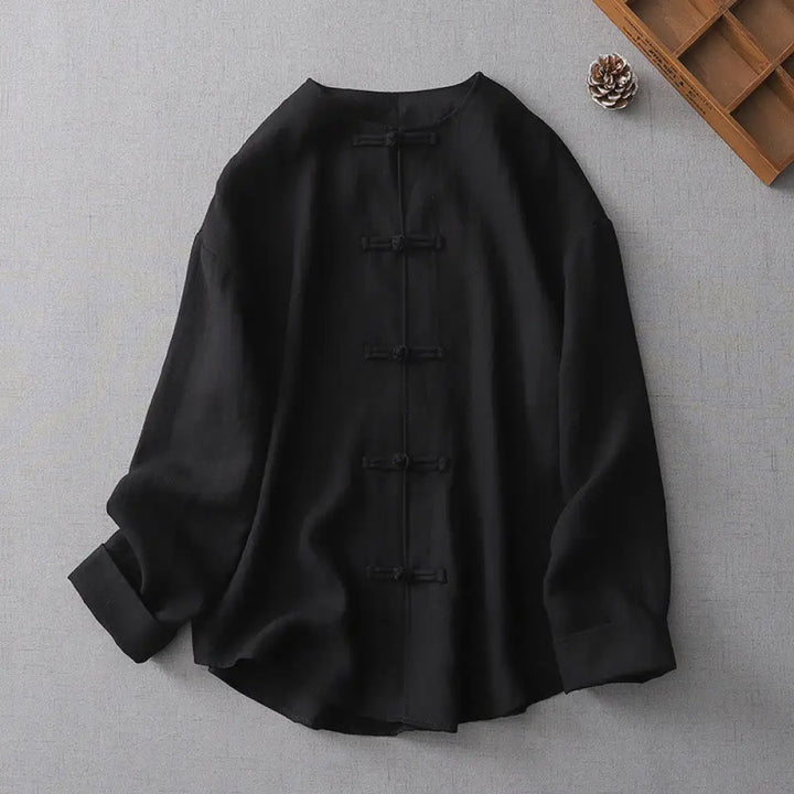 Buddha Stones Solid Color Button Long Sleeve Women’s Shirt - Black / US4，UK/AU8，EU36 (L) - Women’s Shirts