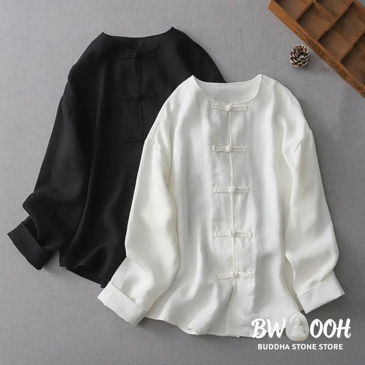 Buddha Stones Solid Color Button Long Sleeve Women’s Shirt - Women’s Shirts