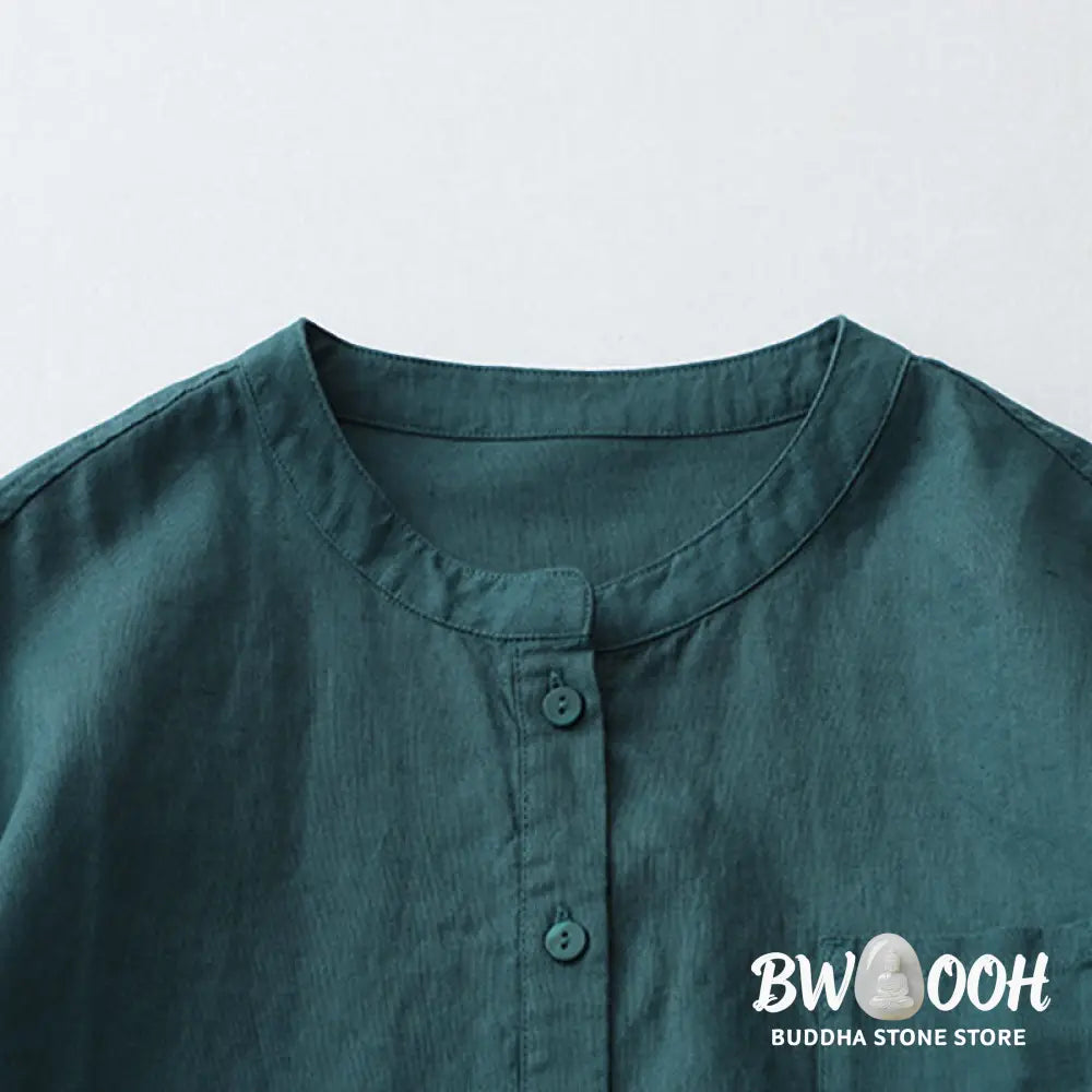 Buddha Stones Solid Color Button Three Quarter Sleeve Shirt - Women&
