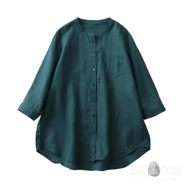 Buddha Stones Solid Color Button Three Quarter Sleeve Shirt - Women&