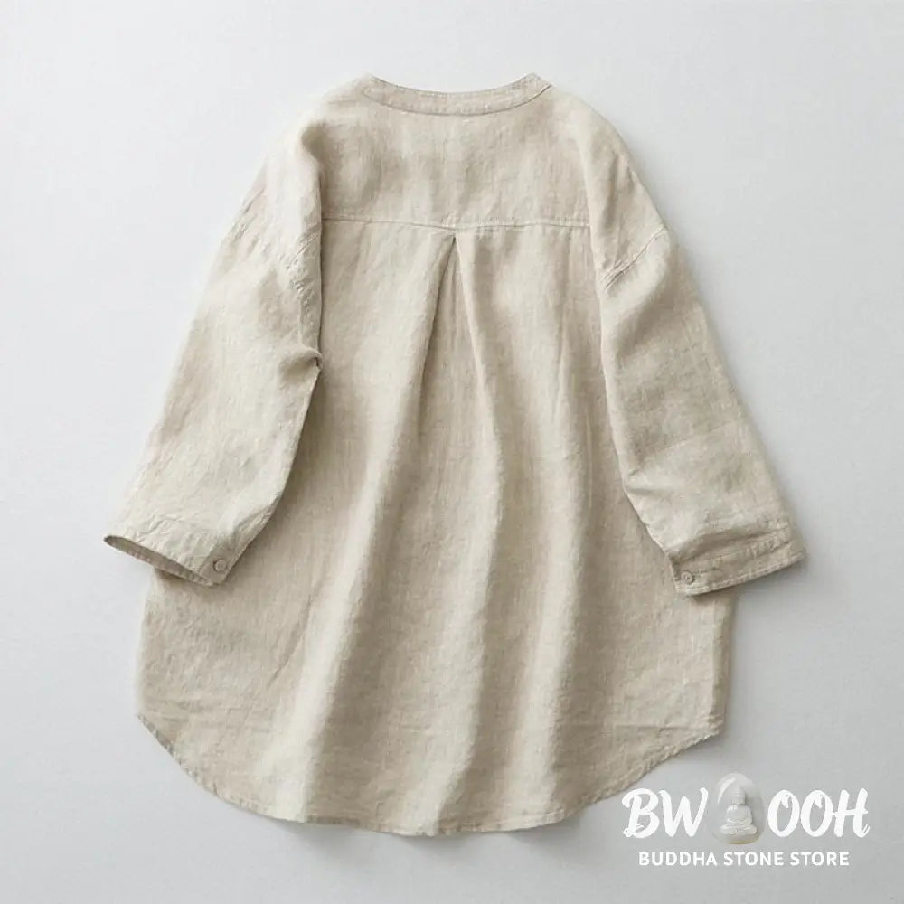 Buddha Stones Solid Color Button Three Quarter Sleeve Shirt - Women&