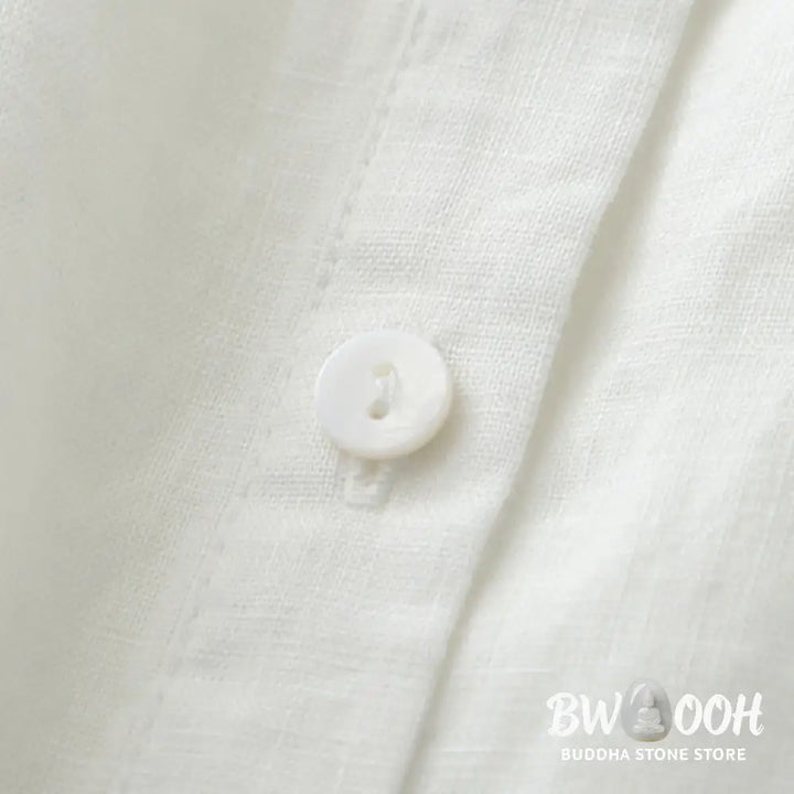 Buddha Stones Solid Color Button Three Quarter Sleeve Shirt - Women&