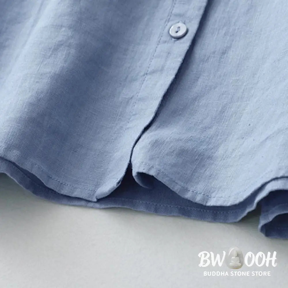 Buddha Stones Solid Color Button Three Quarter Sleeve Shirt - Women&