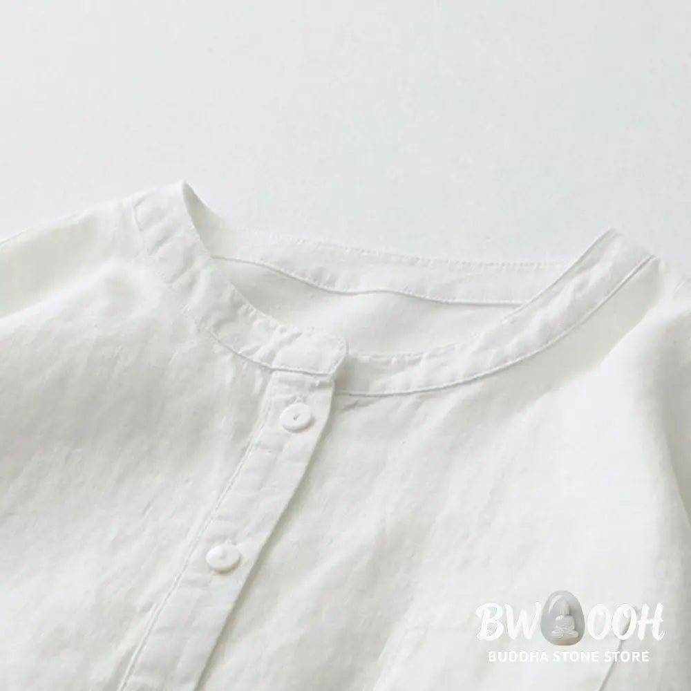 Buddha Stones Solid Color Button Three Quarter Sleeve Shirt - Women&